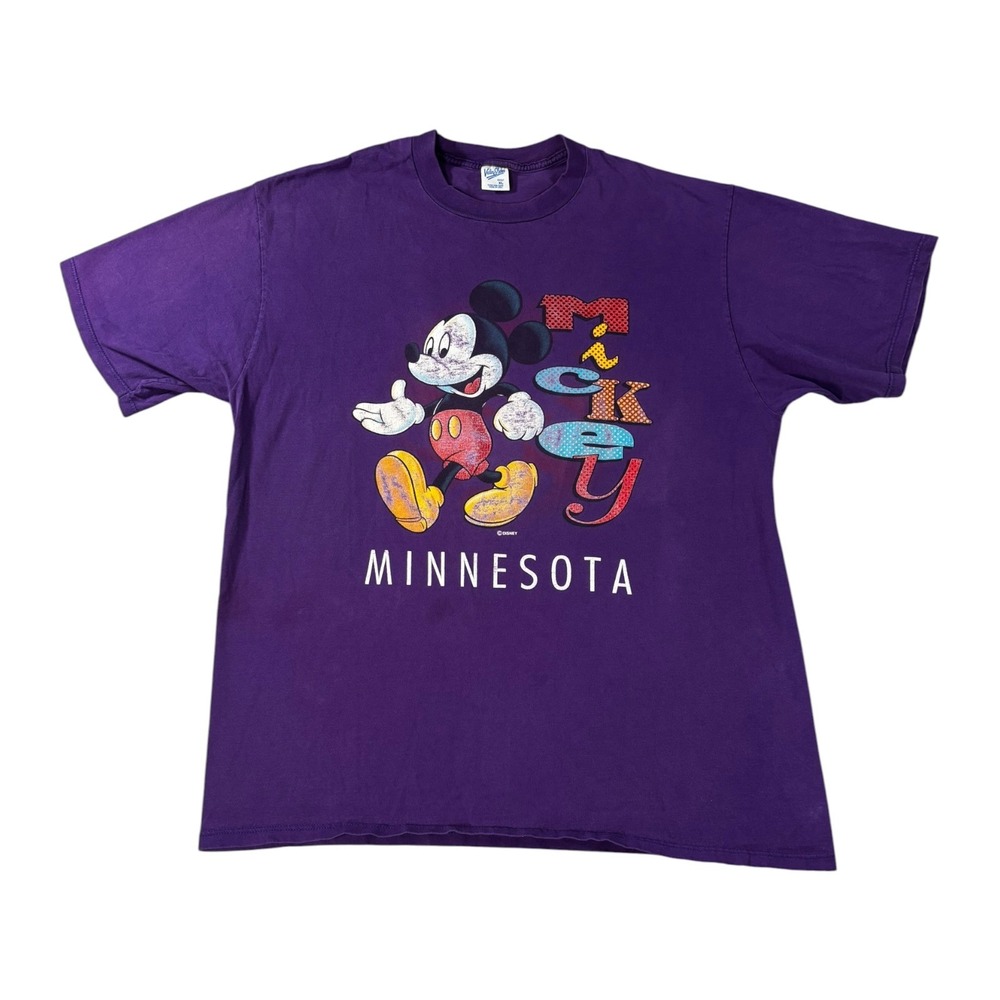 Vintage Velva Sheen Mickey Mouse Minnesota T Shirt XL Purple Made in USA 90s‎